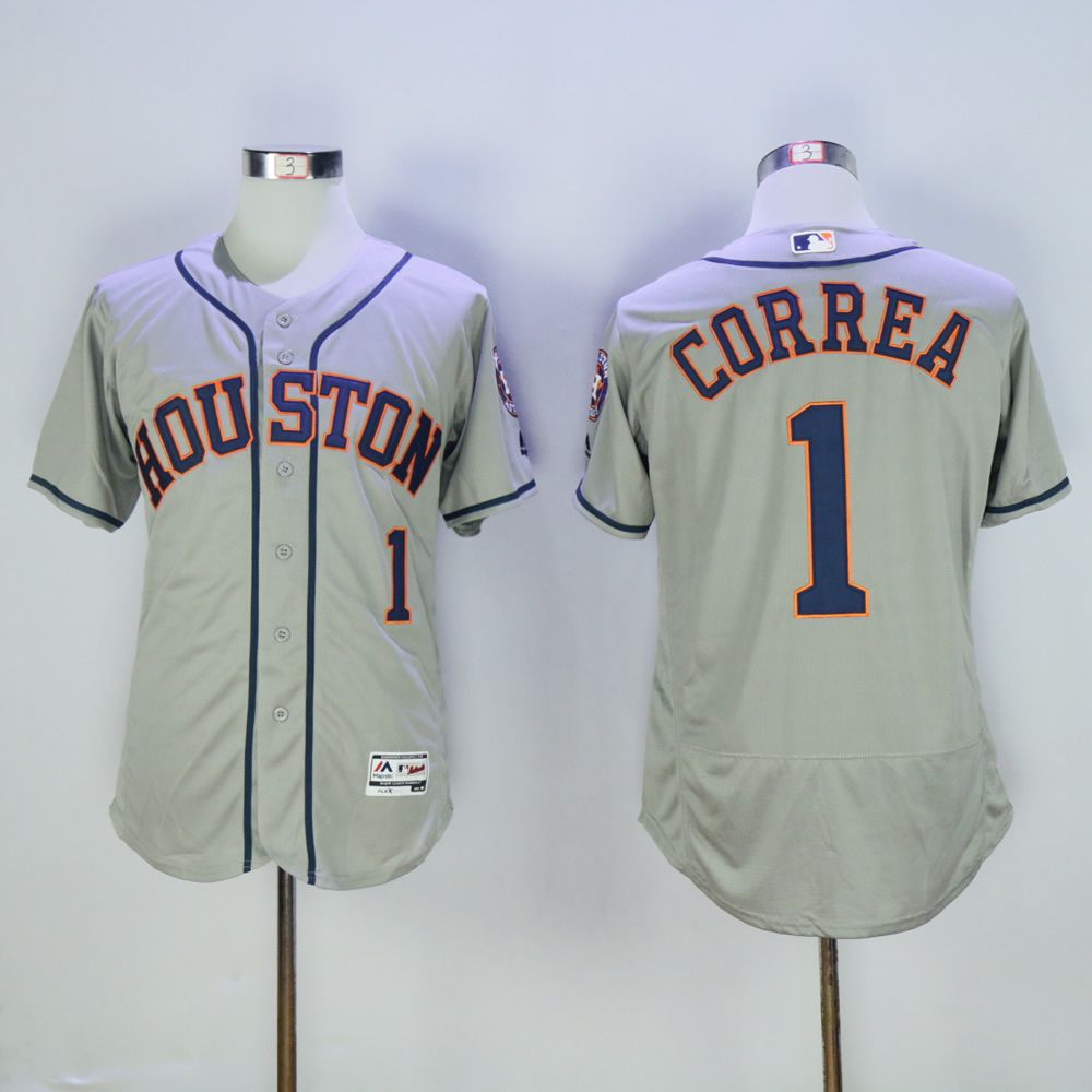 Men Houston Astros #1 Correa Grey MLB Jerseys->houston astros->MLB Jersey